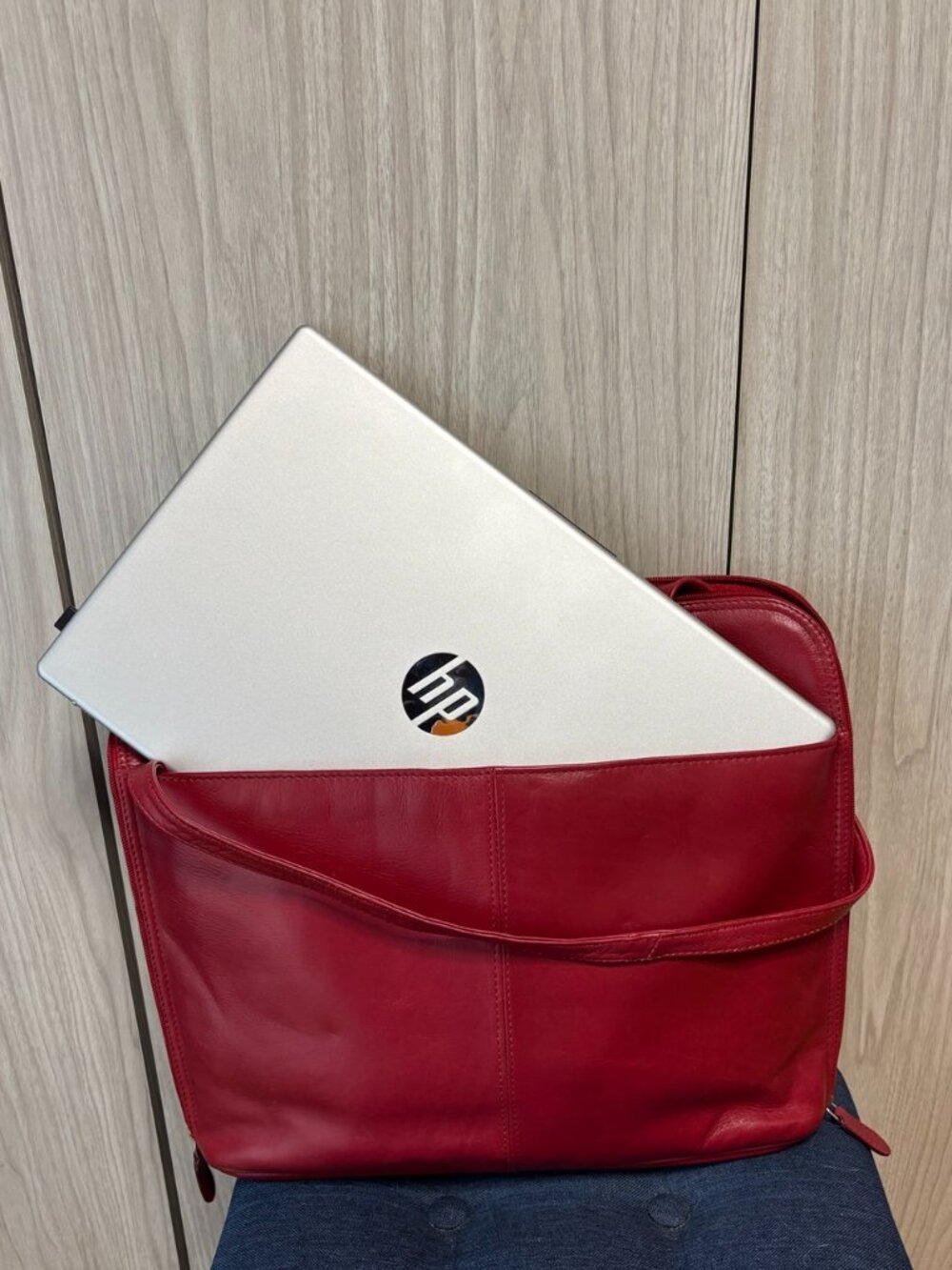 Genuine Leather Red Laptop Tote Briefcase Business Bag 16" Professional Work Bag
